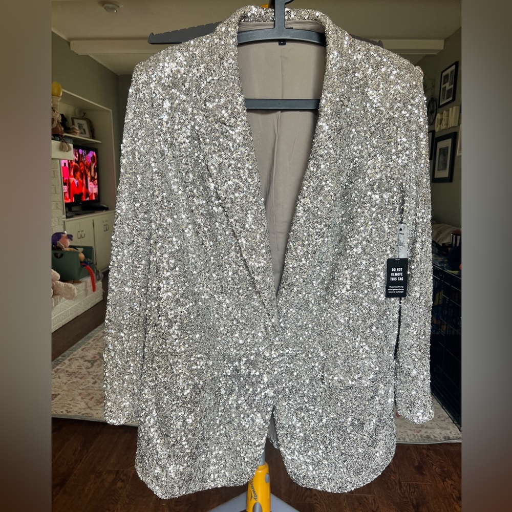 Express Silver Sequin Blazer Jacket NWT - image 1